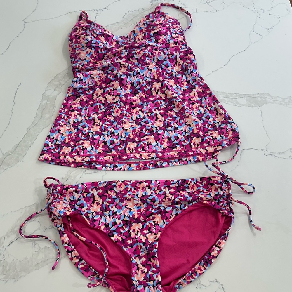 Athleta Pink and Blue Tankini Swimsuit